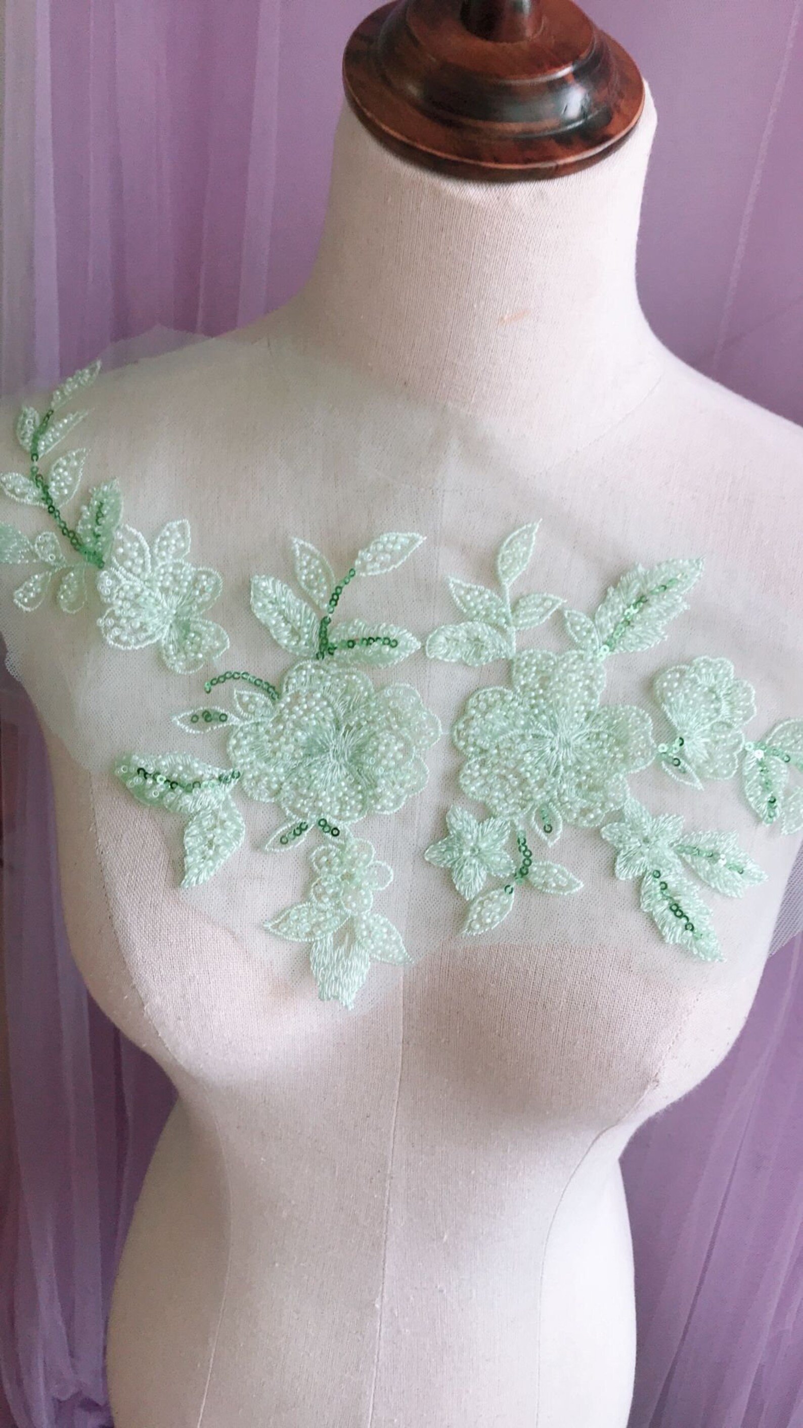 3d Navy Blue Bead Flower Motif Lace Applique Heavy Bead Lace Etsy