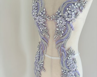 Lavender purple rhinestone applique for bridal sash, bridal headpiece, dance costume