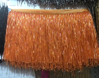 orange heavy bead Fringe trim for haute couture, handmade bead fringe tassel