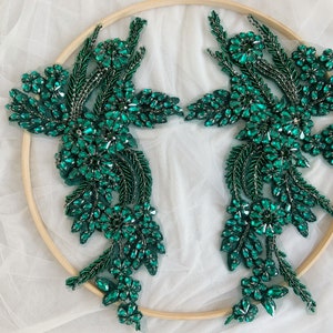 Green Rhinestone applique, crystal bodice applique for couture, rhinestone garment accessory