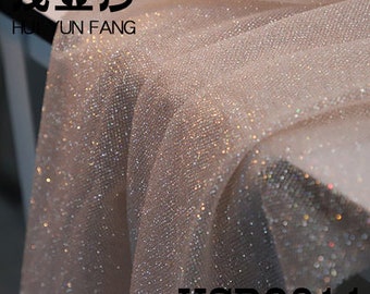 Light nude extra dense glittering tulle fabric for bridal dress, veil, costume, dress, party dress, party decors, prop