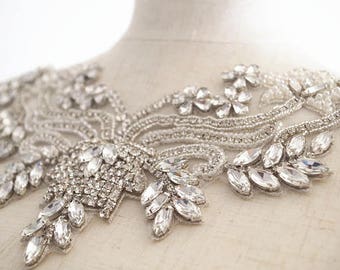 Rhinestone Bridal Neckline Applique, Beaded Wedding Dress Collar