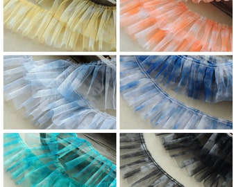 5 yards Tie dye garniture ébouriffée avec | 6 couleurs disponibles