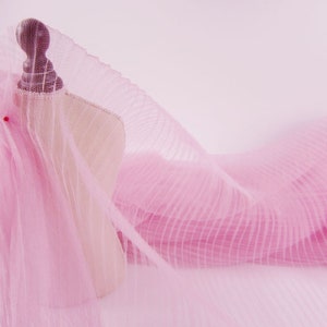 pink tulle accordion pleated fabric, tulle fabric with Vertical crease,, tulle panel lace fabric,  ruffled tulle fabric