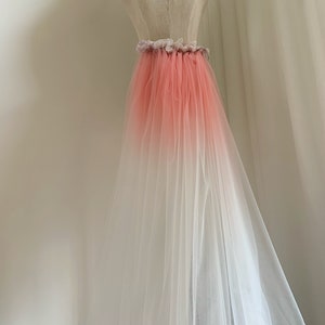 Dip dye style tulle fabric with Ombré colors, peach pink to white gradient color image 2