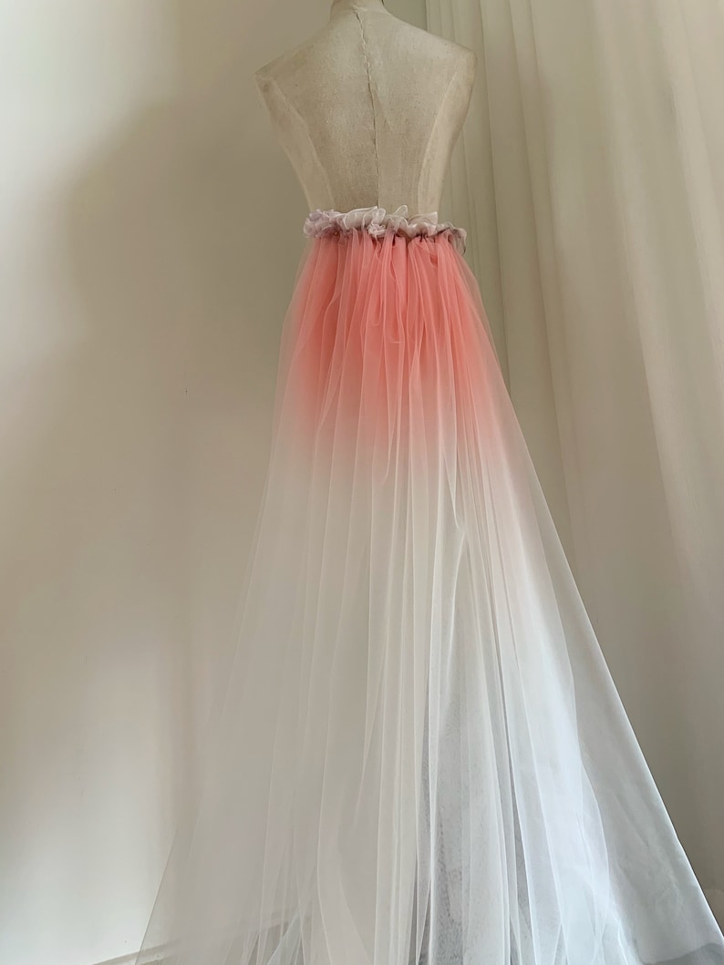 Dip dye style tulle fabric with Ombré colors, peach pink to white gradient color image 2