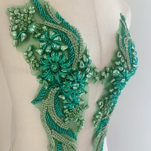 Grass green rhinestone applique for dress, couture , green rhinestone patch for dance costume