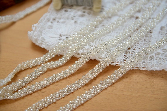 Beaded Trim | Flat Pearl Trim, 1/4 wide | White | Lace & Co.