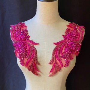 Hot pink  handmade rhinestone applique for bridal sash, bridal headpiece, dance costume