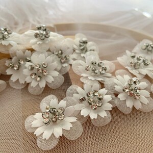 5pcs 3d off white flowers applique, hand crafted bead flowers