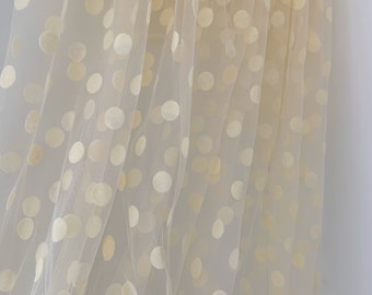 Pink soft tulle fabric with big polka dots