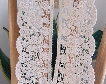 2.9 inches off white cotton lace trim , 100% cotton lace trim, retro scalloped trim lace