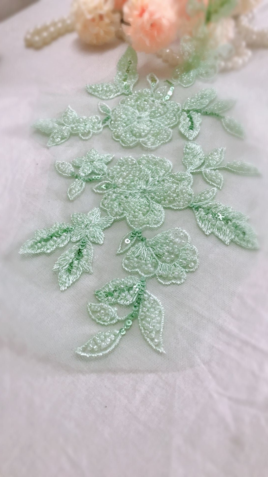 3d Bead Flower Motif Lace Applique Heavy Bead Lace Applique Etsy