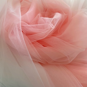 Dip dye style tulle fabric with Ombré colors, peach pink to white gradient color image 4
