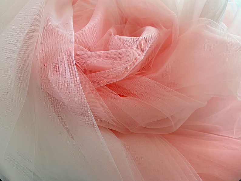 Dip dye style tulle fabric with Ombré colors, peach pink to white gradient color image 4