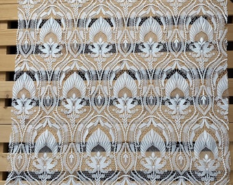 White guipure lace fabric, vintage style lace, retro lace fabric with circles
