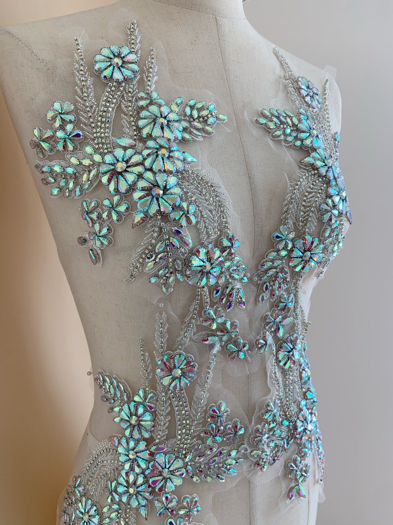 Iridescent Rhinestone Iridescent Rhinestone Applique, Heavy Bead Rhinestone Applique for ...