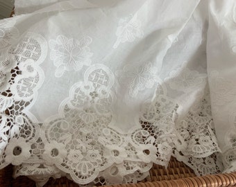 47 inches cotton eyelet lace trim with retro embroidery, cotton doily lace fabric with double scallops