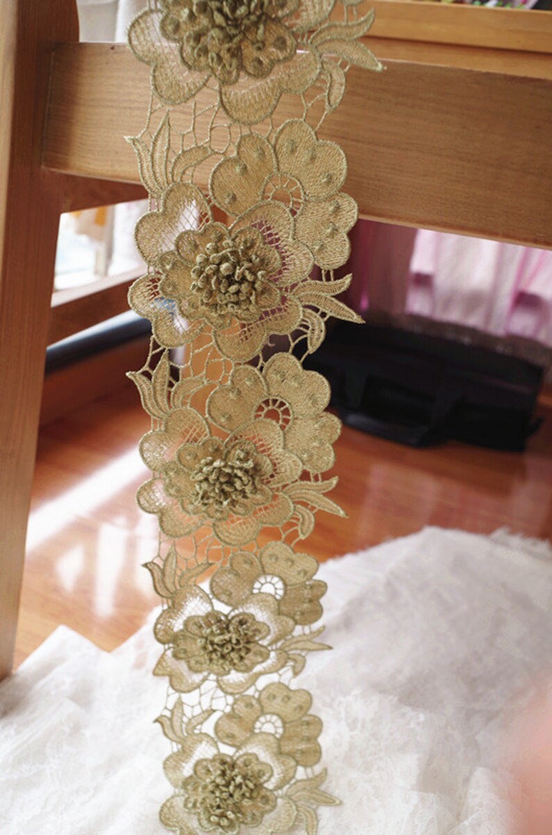 Metallic Gold Lace Trim With 3D Flowers Gold Guipure Lace Etsy