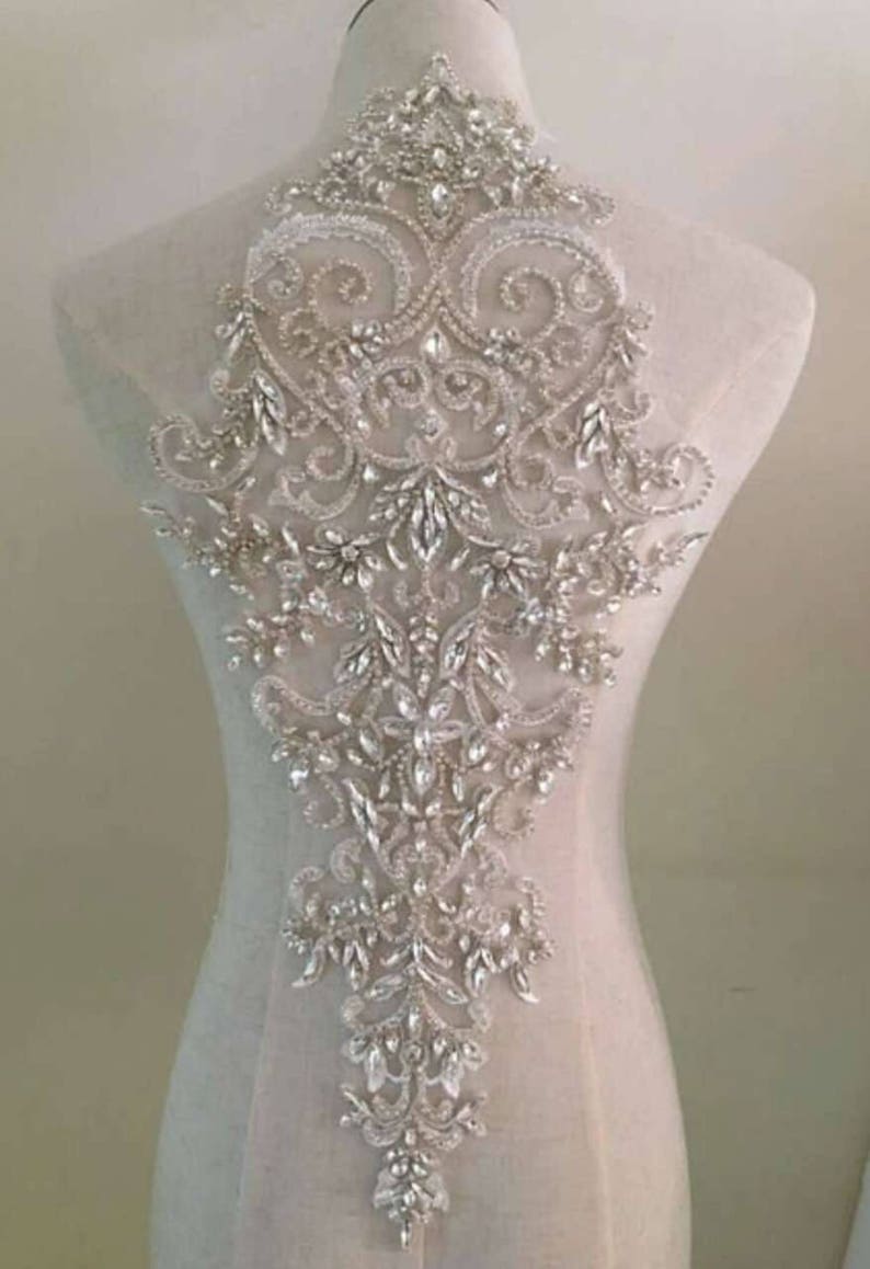 rhinestone bead applique collar for wedding dress craft bridal supplies Large rhinestone bridal neckline applique for bridal dress