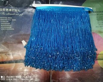light blue Bead Fringe trim for haute couture, bead fringe with teardrop