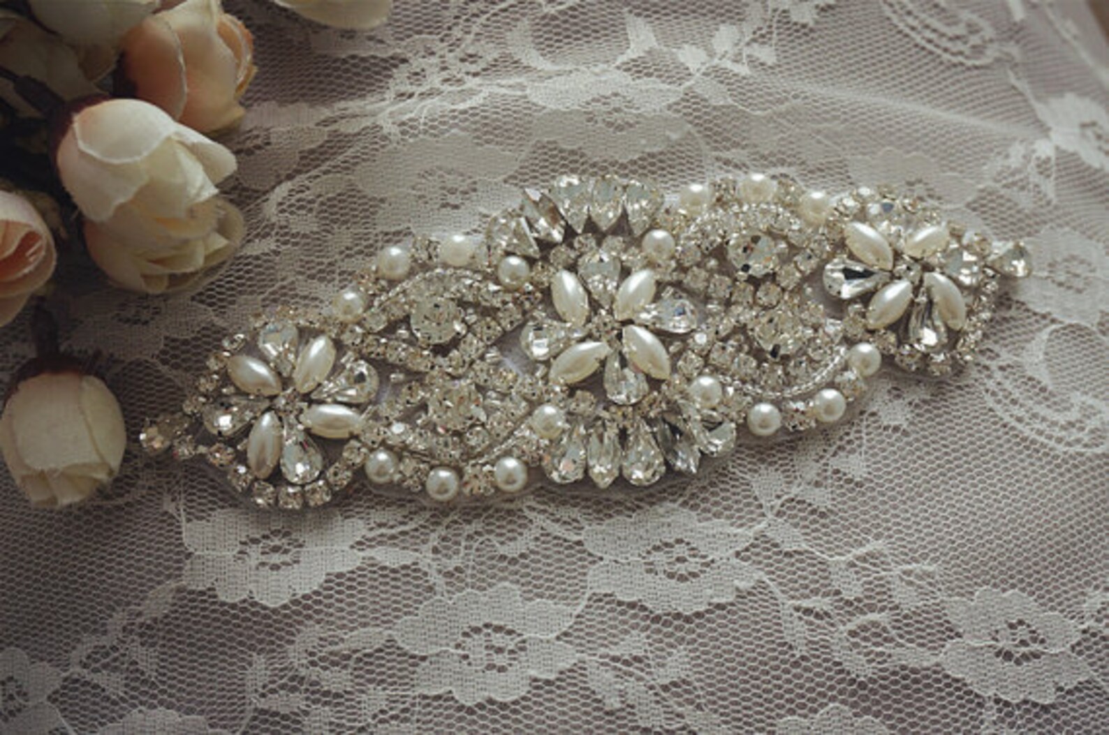 Rhinestone and Pearl Applique Crystal Beaded Applique for Etsy