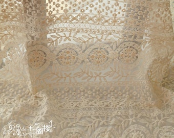 cream Lace Fabric, embroidered organza lace fabric, cotton Embroidered Lace, ivory Lace Fabric