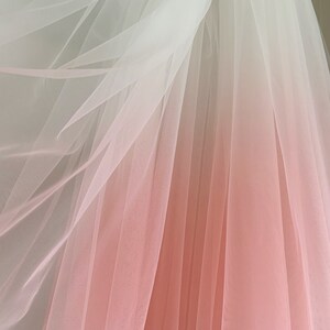Dip dye style tulle fabric with Ombré colors, peach pink to white gradient color image 6