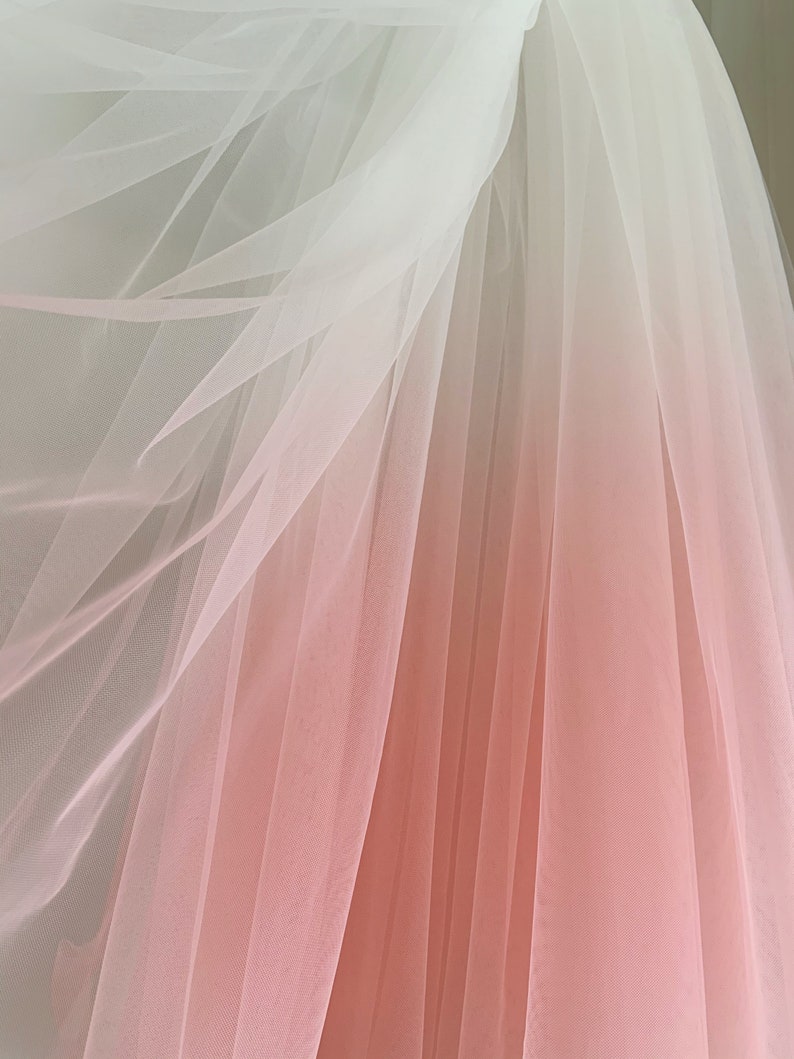 Dip dye style tulle fabric with Ombré colors, peach pink to white gradient color image 6