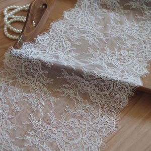 chantilly lace trim with double eyelash borders, ivory eyelash lace trim, French lace trim