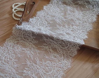 chantilly lace trim with double eyelash borders, ivory eyelash lace trim, French lace trim