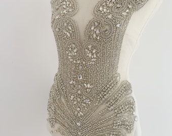 Large Rhinestone bodice applique for bodysuit, bodysuit embellishment