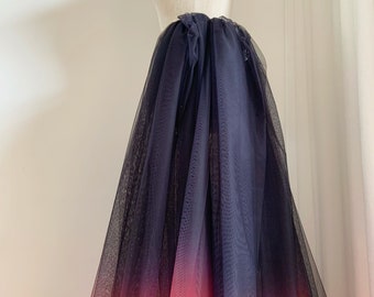 Dip dye style tulle fabric with Ombré colors, black to red gradient color