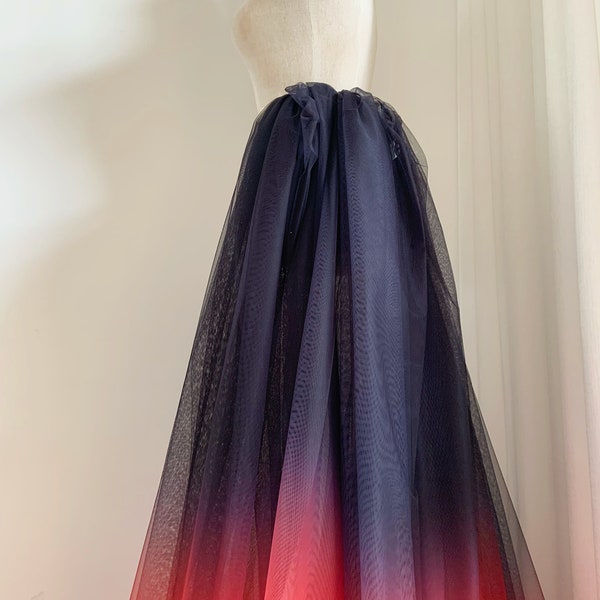 Dip dye style tulle fabric with Ombré colors, black to red gradient color