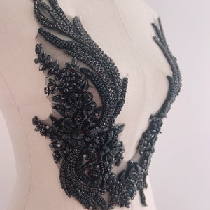 Black handcrafted rhinestone applique for garment, dress alteration, dance costume
