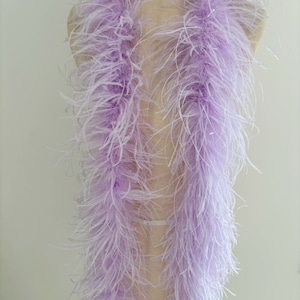 3 Ply light purple Ostrich Feather boa for dress, extra dense natural Ostrich hair feather trim for couture supplies