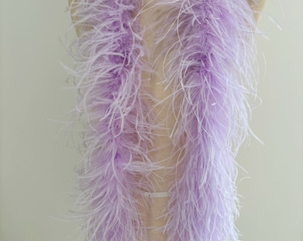 Boa en plumes d'autruche violet clair 3 épaisseurs pour robe, garniture en plumes de poils d'autruche naturels extra denses pour accessoires de couture