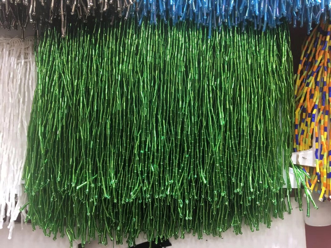 Green Heavy Bead Fringe Trim for Haute Couture, Handmade Bead Fringe