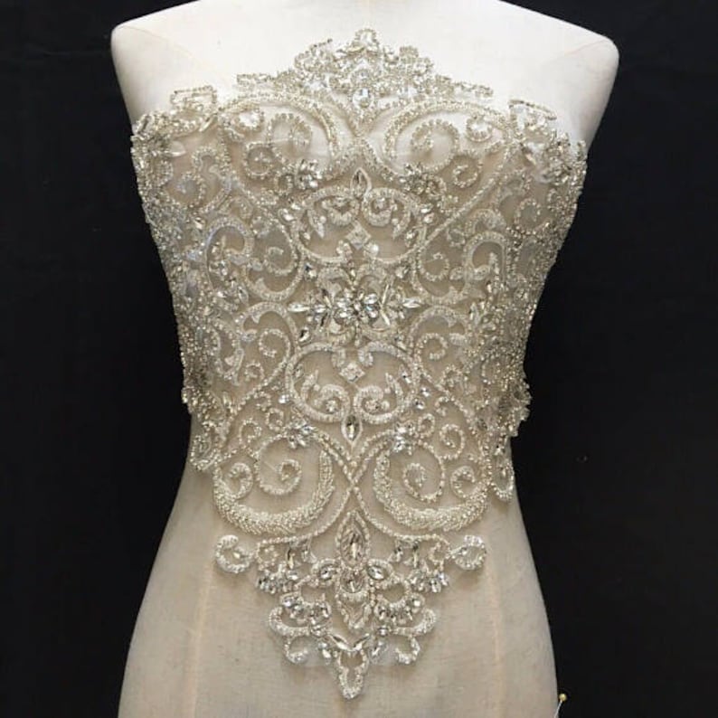 Large Rhinestone Bodice Applique Large Crystal Applique Etsy