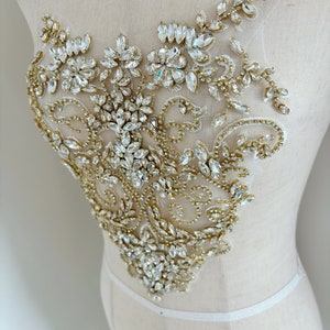 Guldfärgad strassapplikation för hjärtformad halsringning, stor strassapplikation för couture-dansdräkt