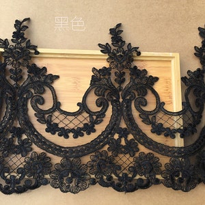 black alencon lace trim, black cord lace trim, black lace trim by the yard image 1