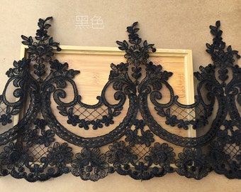 black alencon lace trim, black cord lace trim, black lace trim by the yard