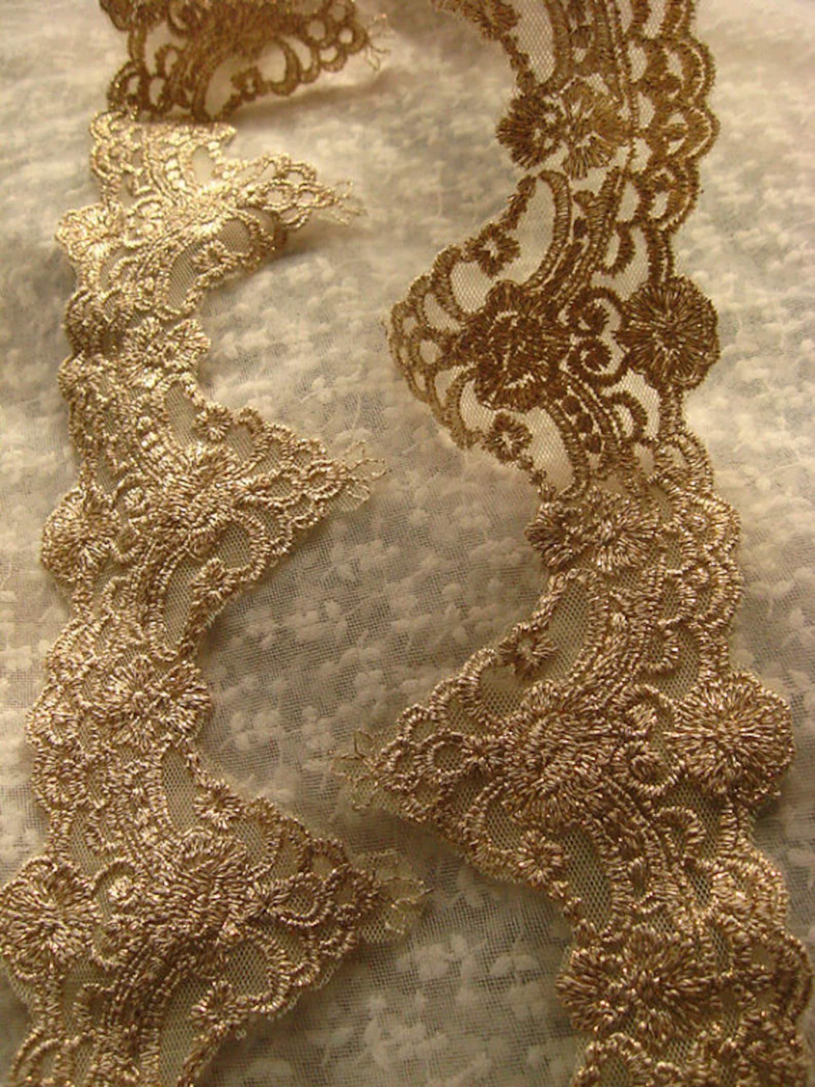 Gold Lace Trim Gold Embroidered Lace Trim Vintage Style Lace Etsy