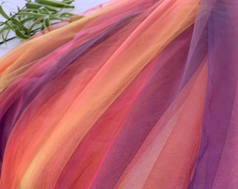 Tie dyed style tulle fabric with Gradient colors, rainbow color mesh lace fabric, tulle net lace fabric for dress