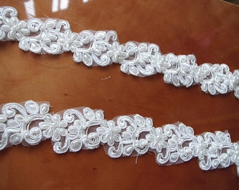 Pearl beaded lace trim,  ivory bead alencon lace trim, lace trim for bridal veil, scalloped trim for bridal dress