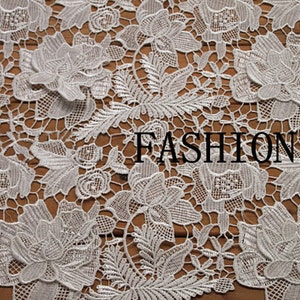 off white Lace Fabric with 3D design, guipure lace fabric with 3D peony flower, bridal lace fabric by the yard