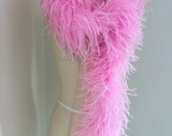 3 Ply Pink Ostrich Feather boa for dress, extra dense natural Ostrich hair feather trim for couture supplies