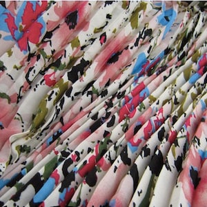 printed florals Pleated Chiffon Panel, chiffon cloth Vertical crease, pleated fabric for dress, accordion pleats fabric, ruffled chiffon