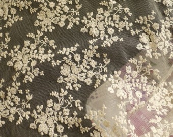 Ivory Lace Fabric, tulle lace fabric, beige Embroidered mesh Lace, Bridal Lace Fabric, mesh lace fabric