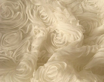 off white rosette fabric, 3D mesh rosette fabric, backdrop, prop, wedding decors